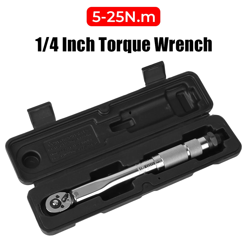 For Car Bicycle Motorbike Use Professional 1/4\'\' Drive Spanner Hand Tool 5-25N.m Micrometer Adjustable Torque Wrench