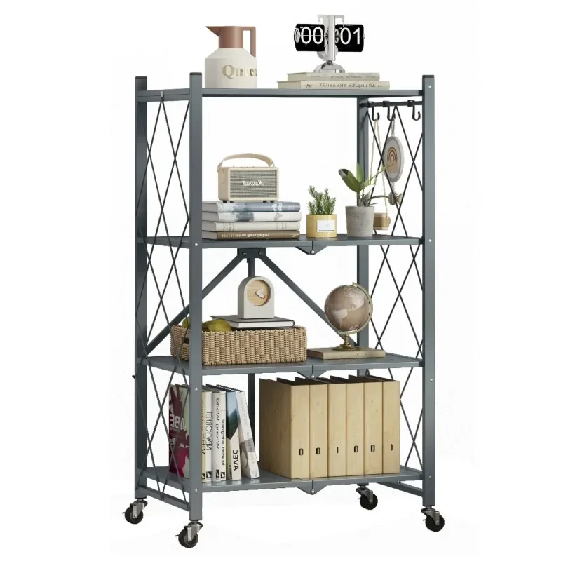 

4-Tier Storage Shelving Unit, Metal Shelf, Foldable Storage Shelf with Wheels, Garage Shelf, Metal Storage Rack, Kitchen Shelf