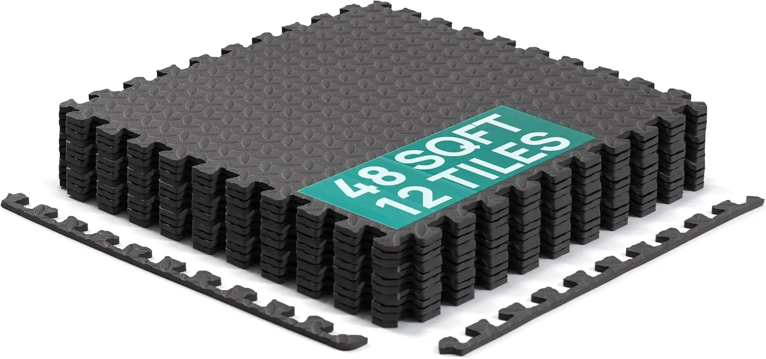 

Interlocking EVA Foam Floor Tiles for Home Gym, 24"x24" Puzzle Exercise Mat with Border, Easy Assembly and Storage