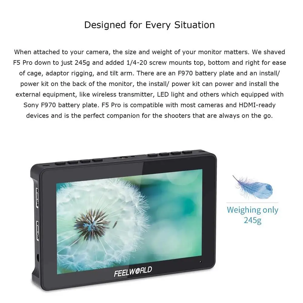 كاميرا Feelworld F5 PRO V4 مقاس 6 بوصات تعمل باللمس ثلاثية الأبعاد LUT للمراقبة الميدانية DSLR مع مجموعة طاقة خارجية F970 مخرج إدخال HDMI 4K #4