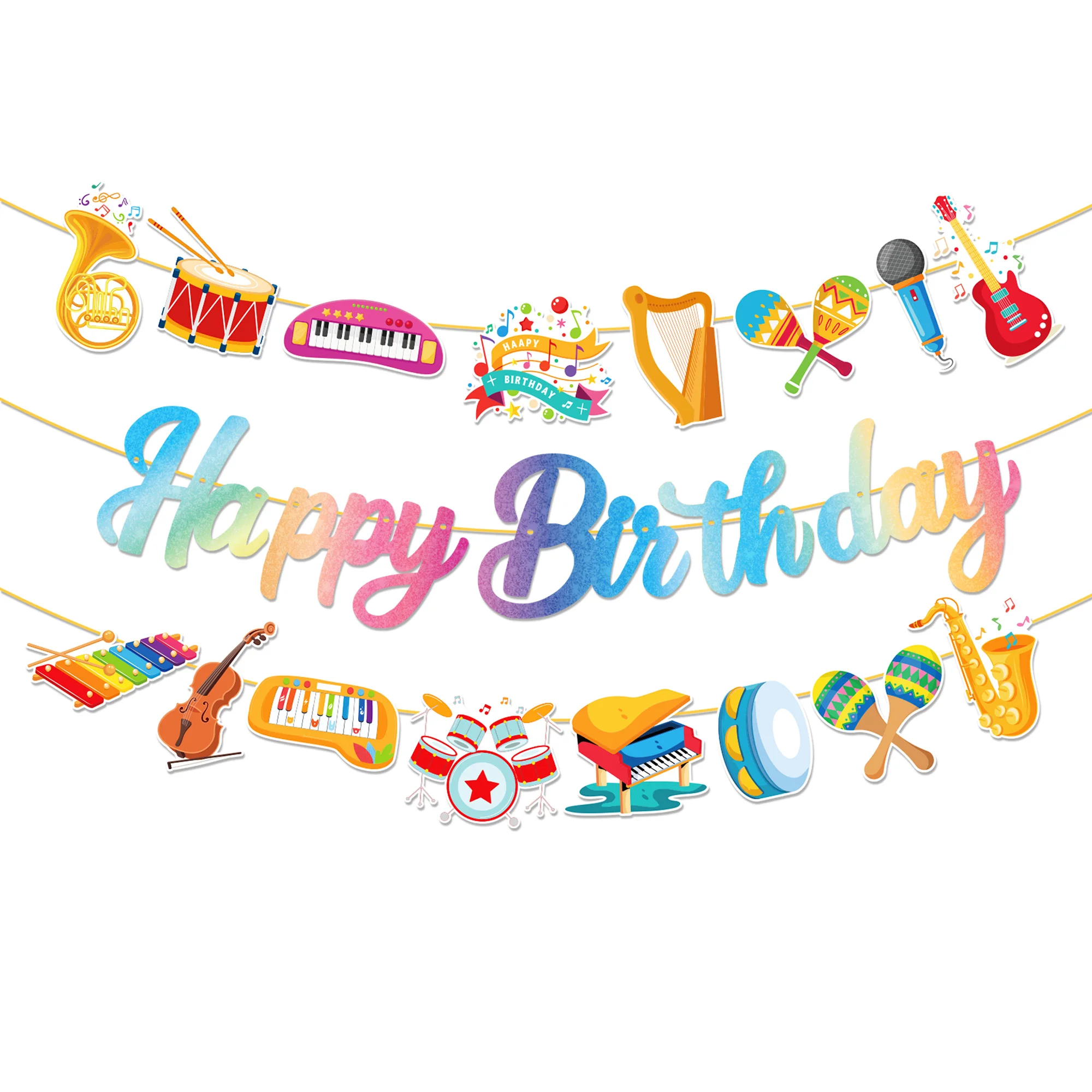 20 Stück Geburtstagsbanner mit Musikinstrumenten-Motiv, Dekoration, Wandbehang, Wimpelkette für Babyparty-Partyzubehör