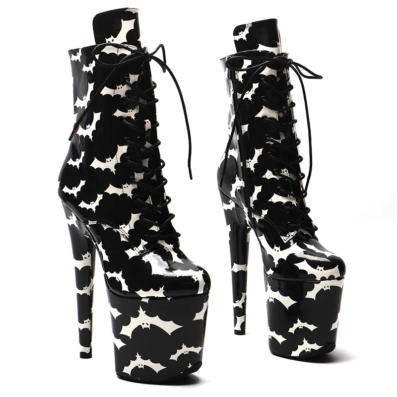 

Leecabe 20CM/8inches Bat pattern Ankle Boots Sexy Fetish Stripper Shoes Women Pole Dance Models Catwalk Show High Heels 3B