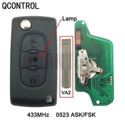 QCONTROL kluczyk samochodowy z pilotem do PEUGEOT Partner 807 307 207 407 308 CC Expert SW lampa/przycisk światła (CE0523 ASK/FSK,3 BT, Blade VA2)