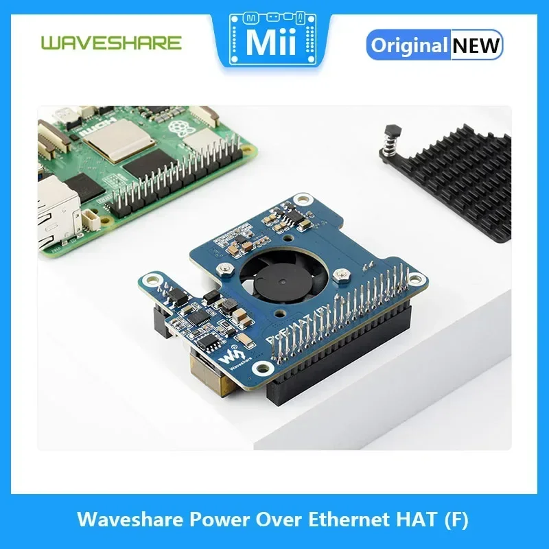 Waveshare Power over Ethernet TOPI untuk Raspberry Pi 5 dengan Kipas Pendingin Onboard dan Heatsink Logam Mendukung Jaringan 802.3af/at
