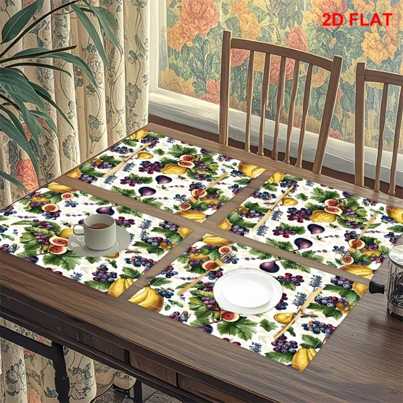 4Pcs Fig Banana Linen Placemat Realistic Fruits Grape Berries Table Mat Heat Resistant Coaster Dining Bowl Pad Kitchen Decor