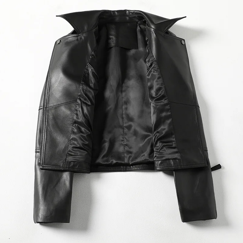 2024 Spring New Slim Fit Motorcycle Coat Haining Genuine Leather Coat Women's Short Coat