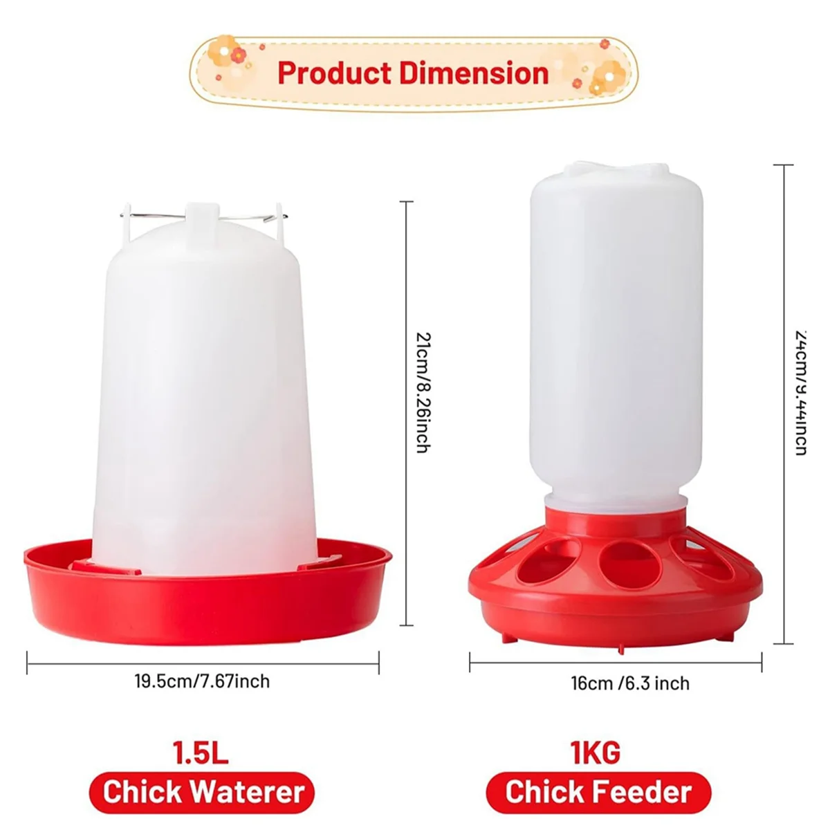 Top Filling Chick Feeder and Waterer Kit , Chick Feeder and Waterer with 3 Heights Adjustable Legs for Chicks Orange TQ