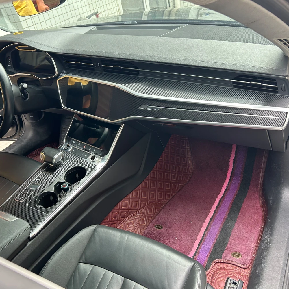 Carbon Fiber  Interior Trim Stickers For Audi A6 A7 4KB 2019-2024 Central Console Gear Shift Panel Door Handle Cover Trim