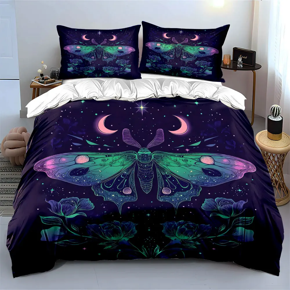 Elegant moth under starry sky Bedding Set for Kids Luxury Gift 3pcs Digital Print Comforter Set Soft Comfortable Breathable