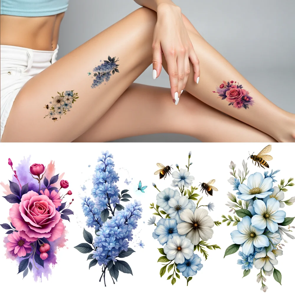 

28pcs Temporary Tattoo Flower Patterns Temporary Tattoo Stickers Butterfly Designs Colorful For Adult Male Arms