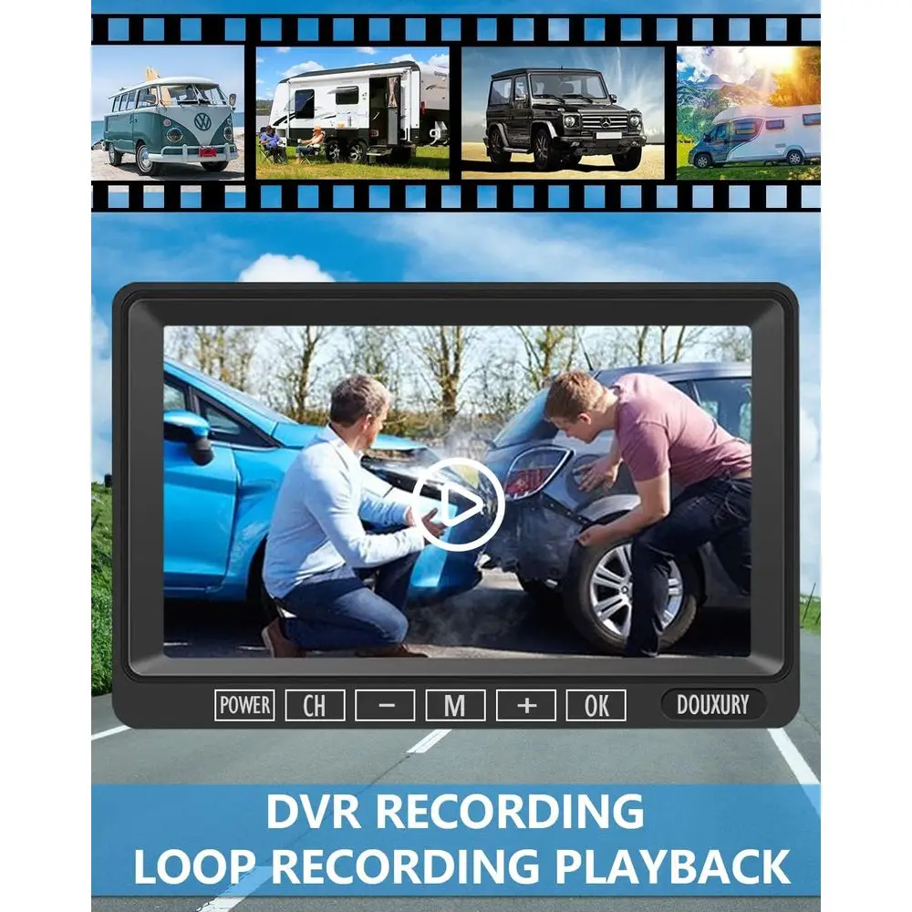 كاميرا احتياطية RV لاسلكية IP69 مقاومة للماء 170 °   كاميرا الرؤية الخلفية بزاوية رؤية واسعة HD 1080P + شاشة LCD عالية الدقة مقاس 7 بوصات، رقمية لاسلكية C