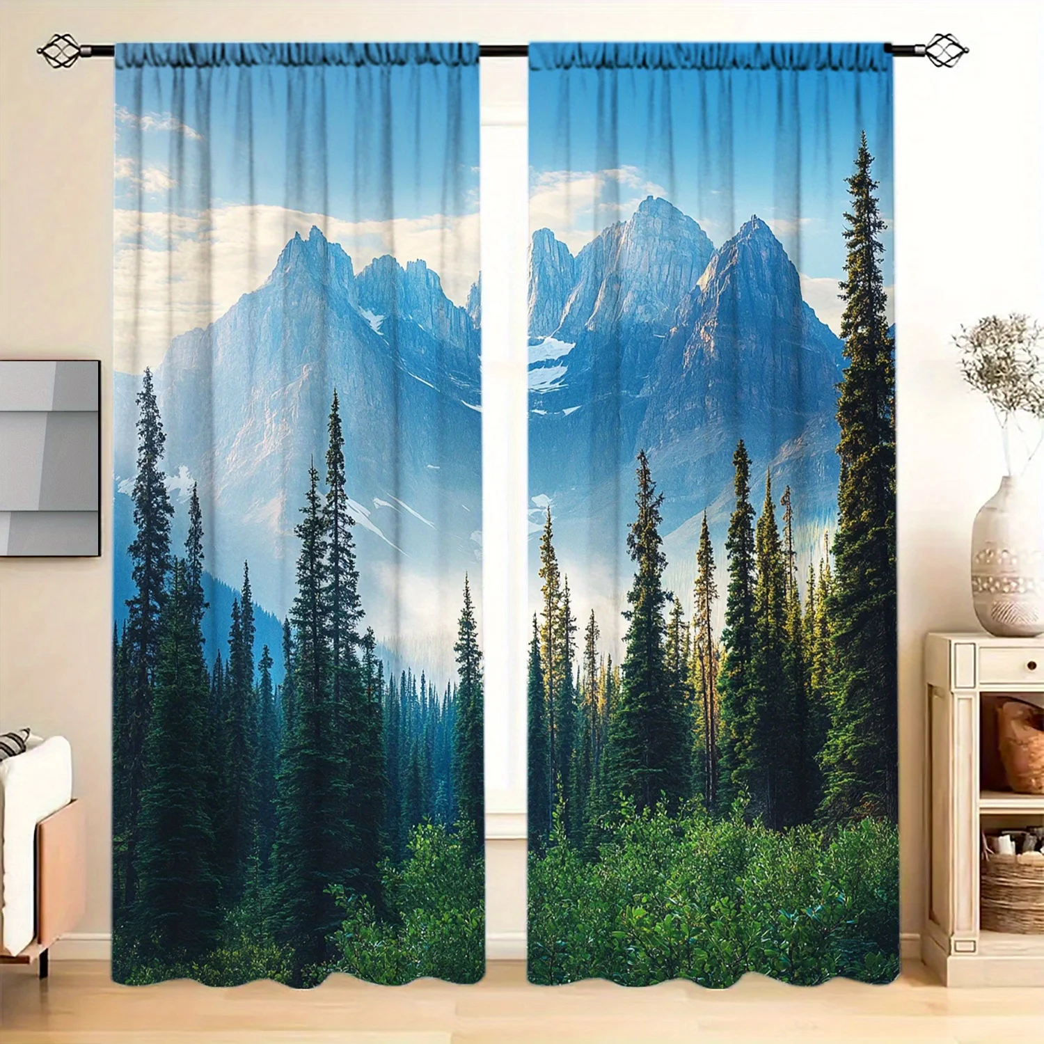 Alpine Mountain Forest View Curtains Realistic Landscape Window Drapery Panel for Living Room Bedroom Home Decor