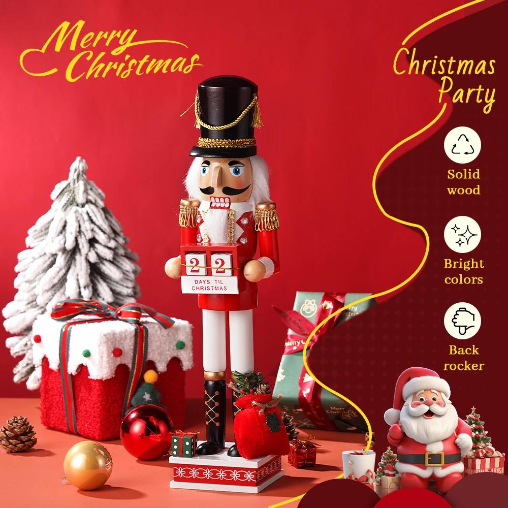 40CM Nussknacker Holzpuppe Walnuss-Soldaten-Modell Puppe Handgefertigte Figuren Handbemalte Figur Weihnachts- und Neujahrsdekoration für Zuhause – Detail 8