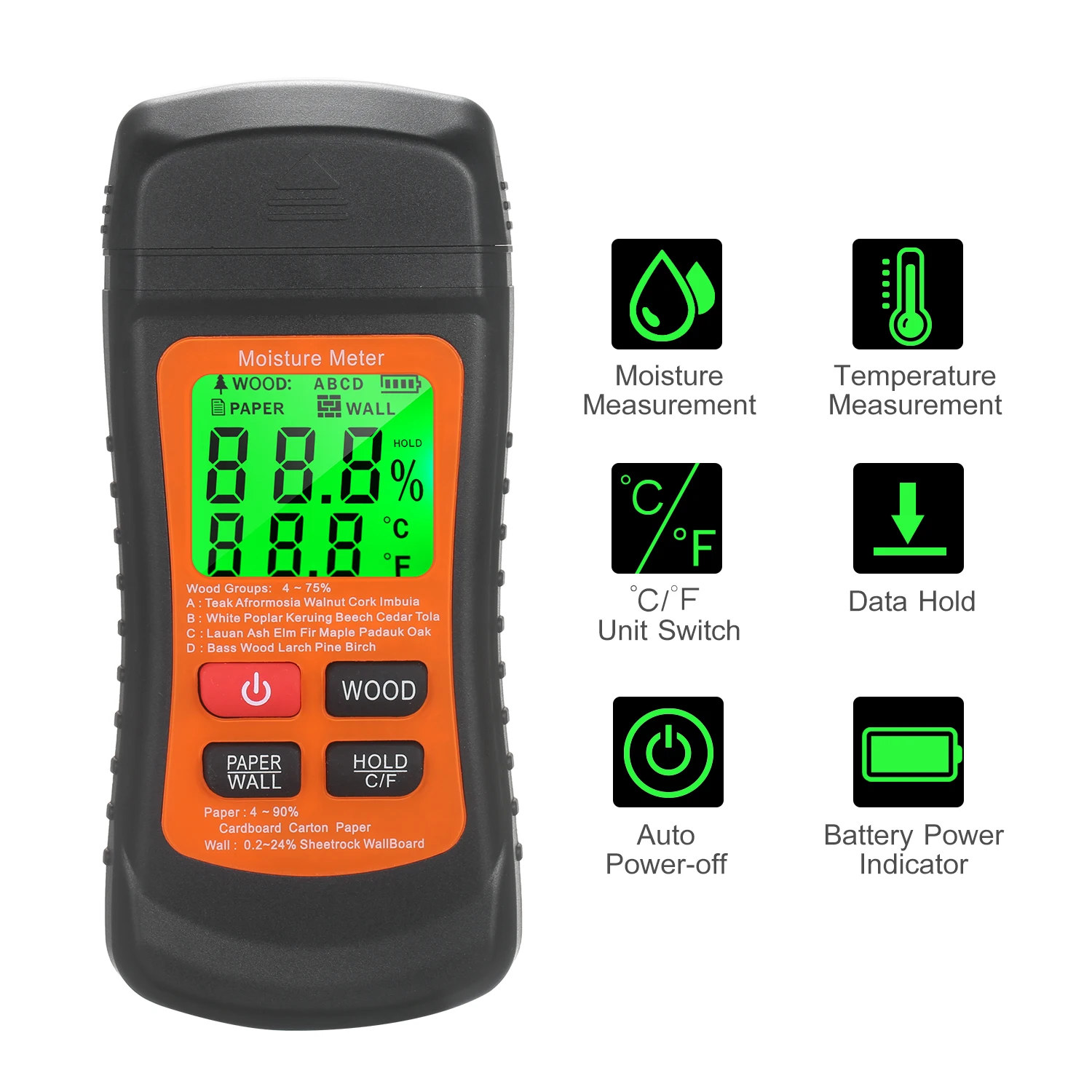 Digital Wood Moisture Meter MT02 Professional 0~99.9% 4-in-1 Timber Hygrometer Portable Tool LCD Display