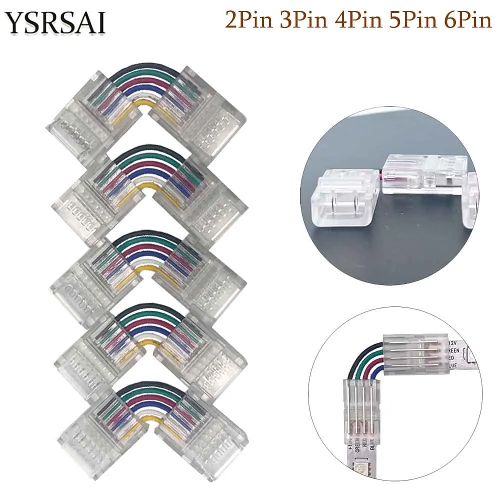 

5pcs 90-Degree LED Light Strip Connector L-shape Free Soldering Transparent Width 8/10/12MM for 2Pin 3Pin 4Pin 5pin 6Pin SMD5050