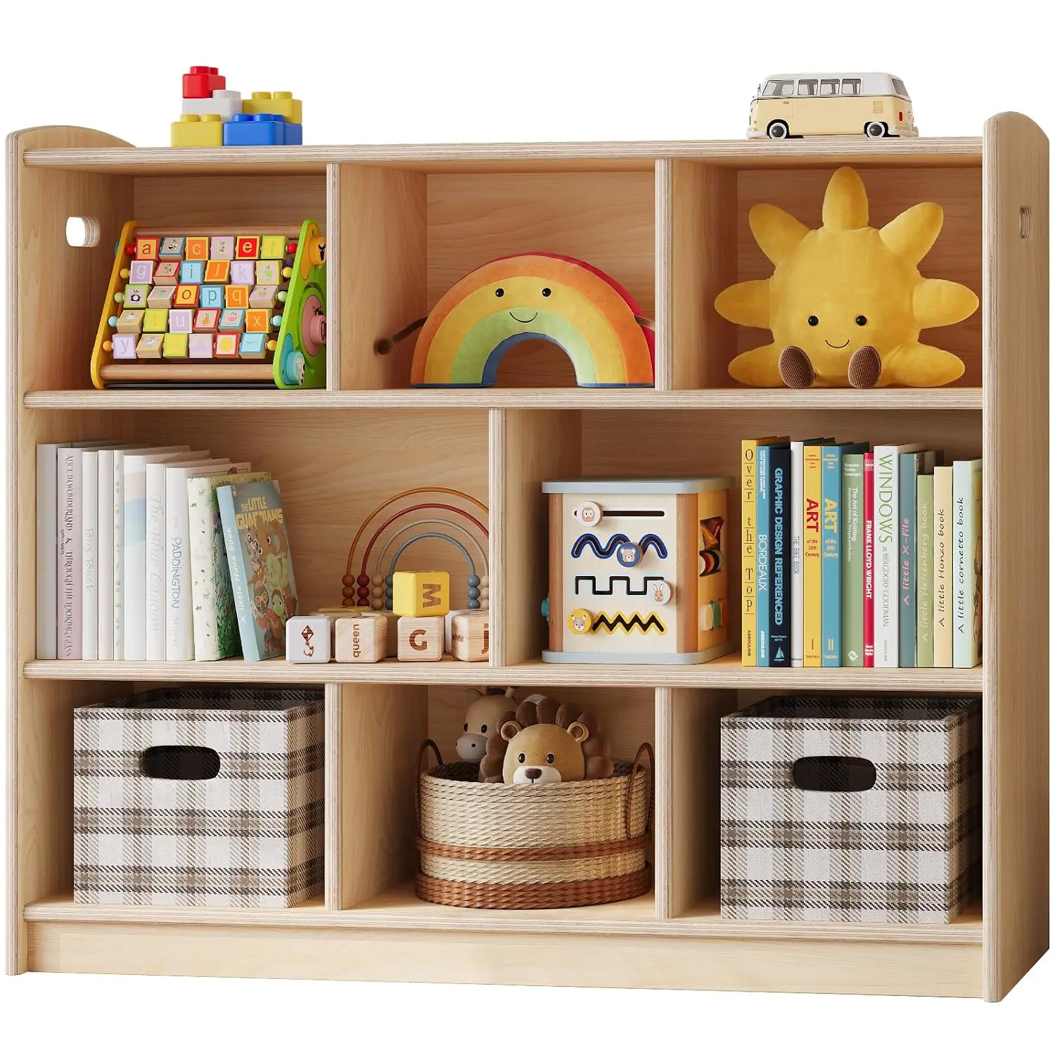 3-Tier 8-Cube Wood Storage Shelf for Toddler Kids Room Playroom, Customized