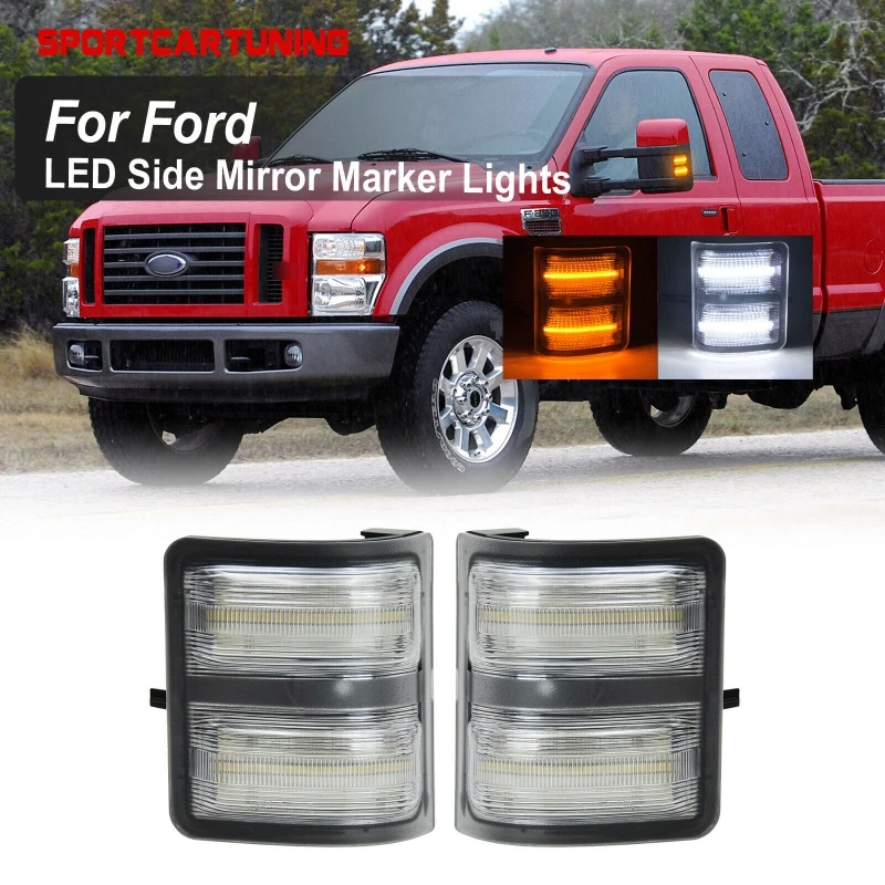 

2Pcs CarLED Side Mirror Marker Lights For 2008-2016 Ford F250 F350 F450 F550 Transparent Shell yellow and White Light