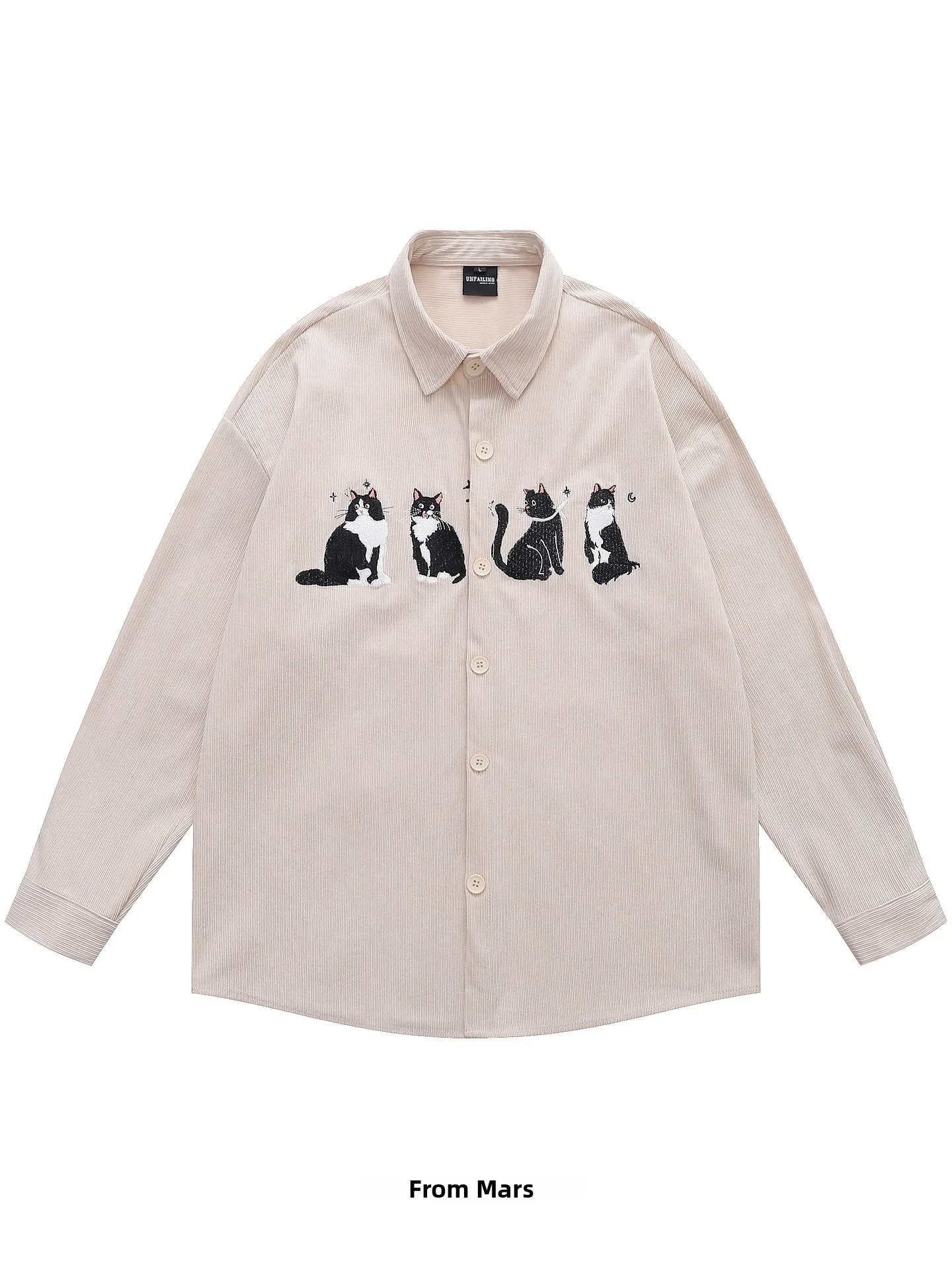 

from Plaid Cartoon Embroidery Long Sve Loose Casual irt Vintage Japanese Sle Couple's irt Breathable Skin-friendly