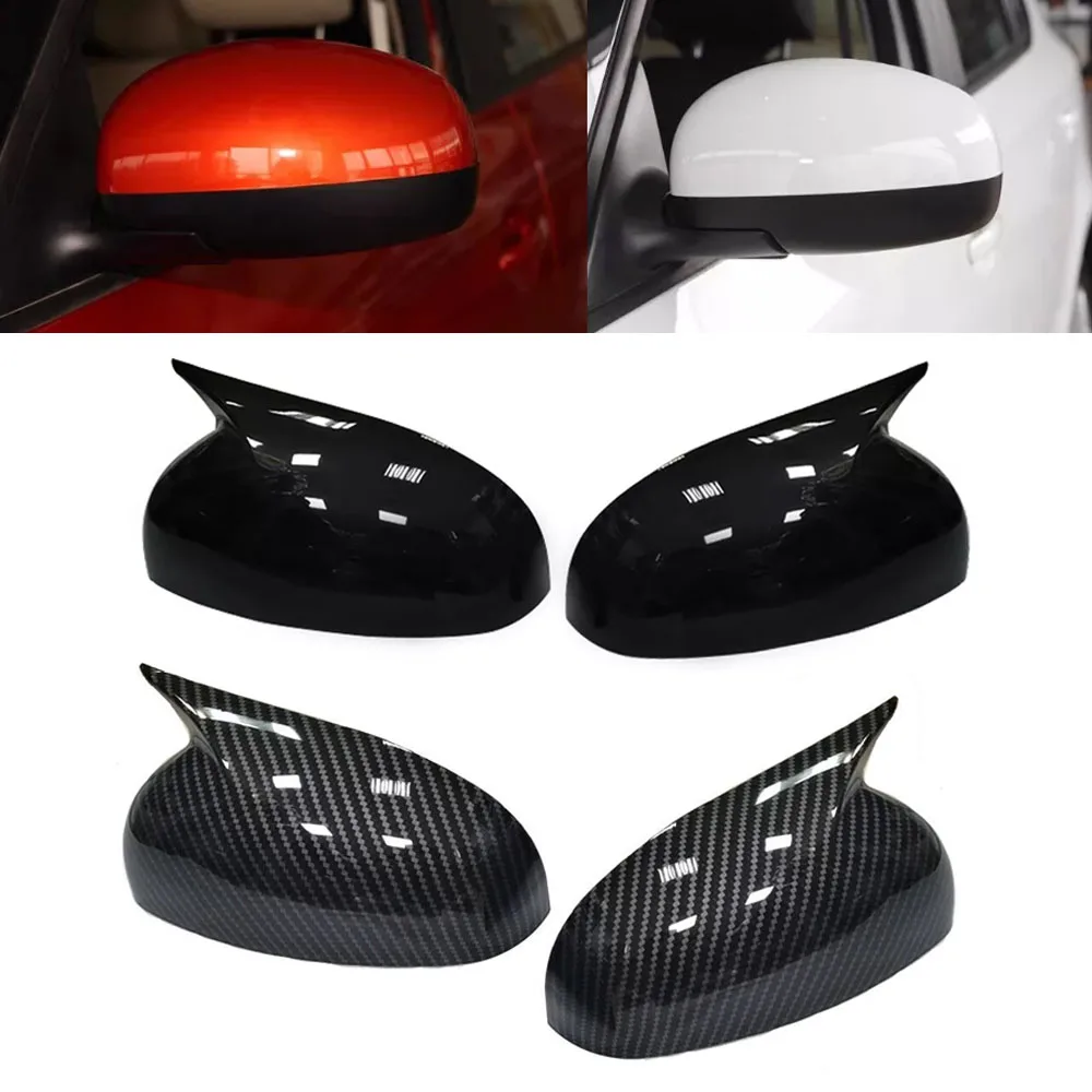 For Skoda Fabia 2008-2014 Car Sticker Rearview Side Mirror Cover Wing Cap Exterior Door Rear View Case Trim Carbon Fiber Look