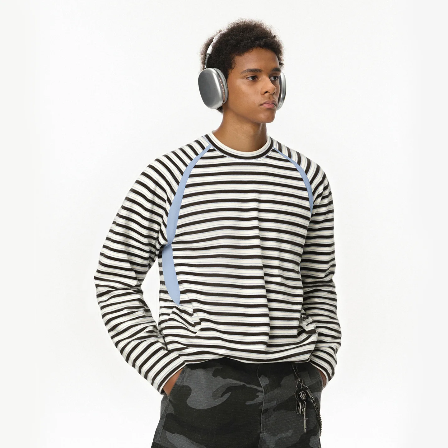 

Мужская футболка в полоску с цветными блоками, контрастный цвет, топ с длинными рукавами, рубашка в американском уличном стиле