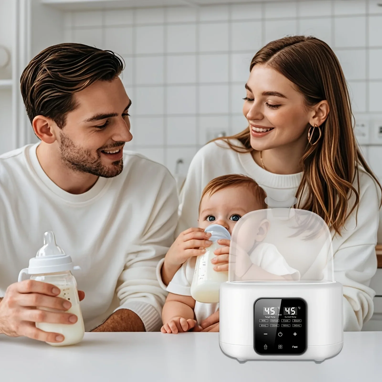 6-in-1 babyflessenwarmer met timer en temperatuurregeling voor formule, moedermelk, voedselpotten, automatische uitschakeling, compact voor op reis