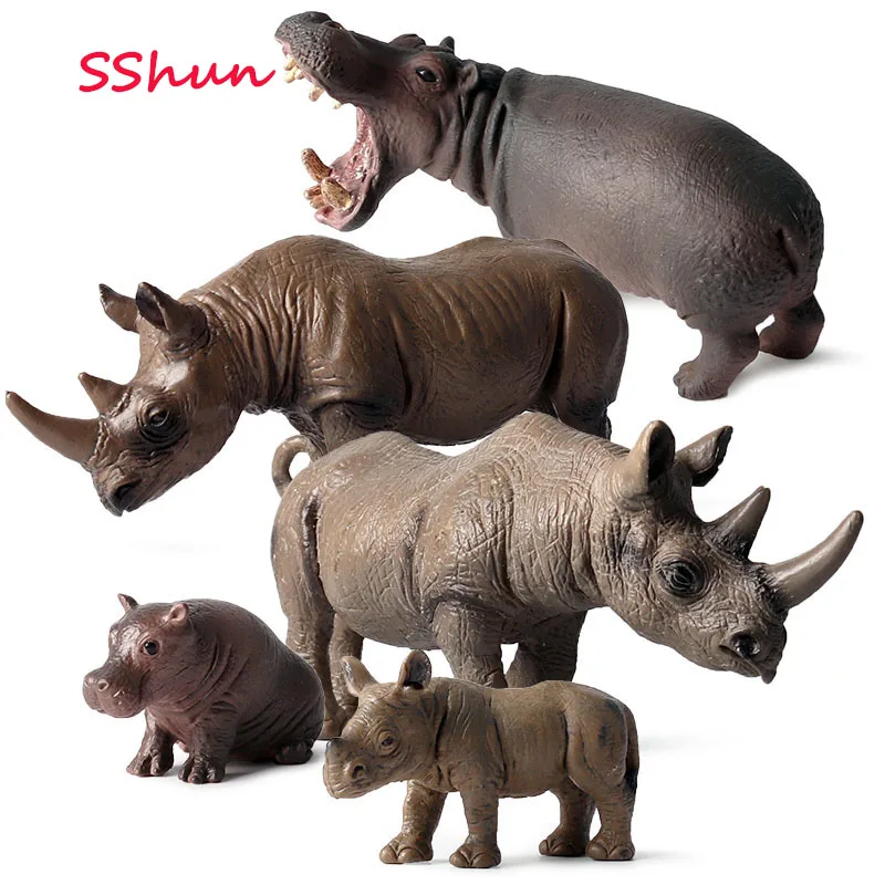 Children simulation animal model wild rhinoceros hippo bison animal world set static solid plastic toy