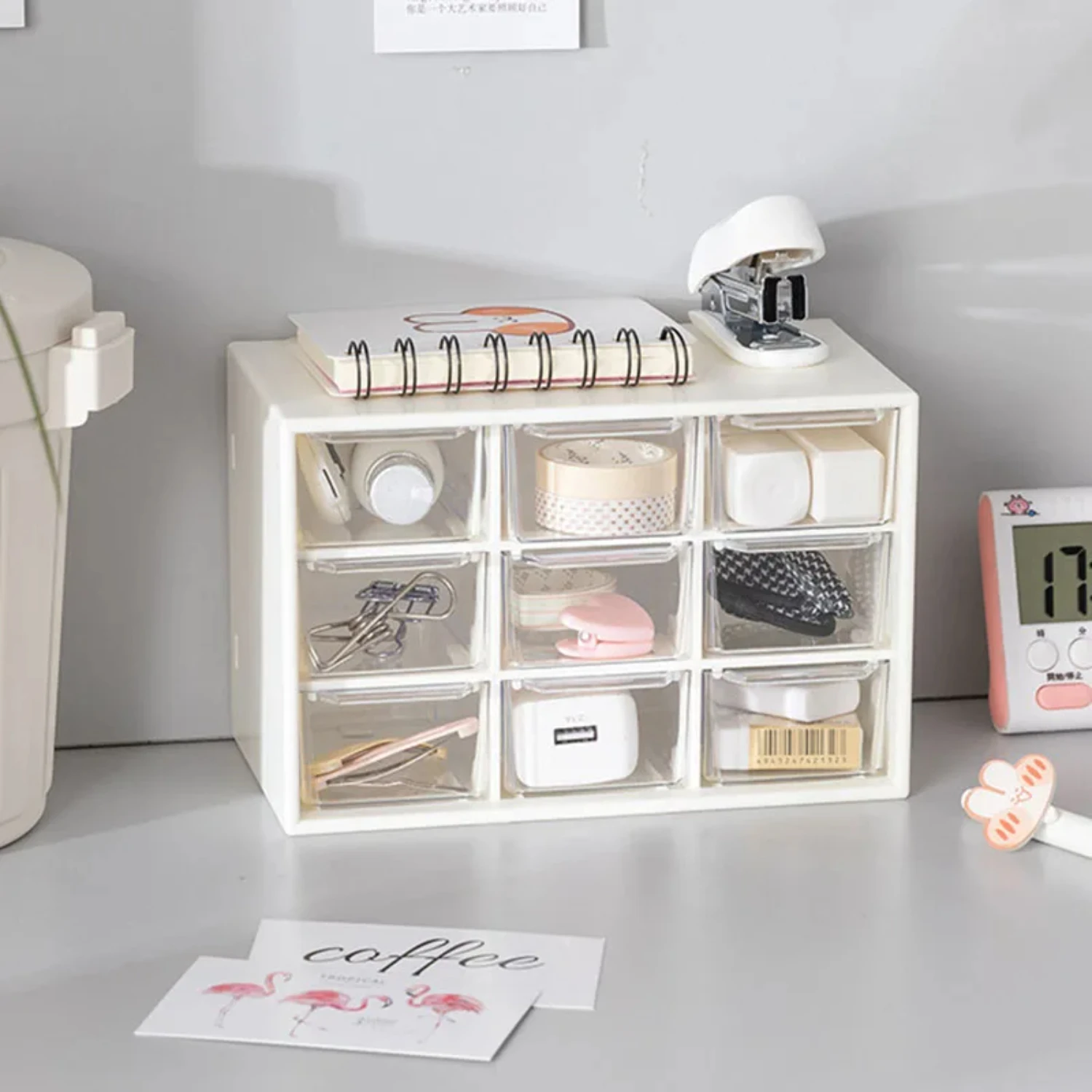 

Dust-Proof Nine-Square Drawer Jewelry Organizer Home Office Storage Desktop Accessories Box Dormitory Container