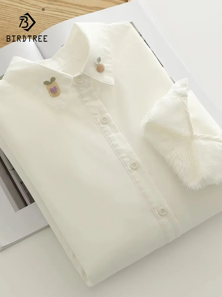 

Новинка 2025, осенняя хлопковая флисовая рубашка с длинными рукавами, женская милая вышивка с лацканами, свободная блузка Mori Girl OL Age Reduction T5O020CC