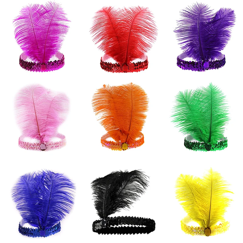 Sequins Feather Crystal Headband Indian Feather Headdress Holiday Party Indian Hairband Fashion Women Hair Accessories