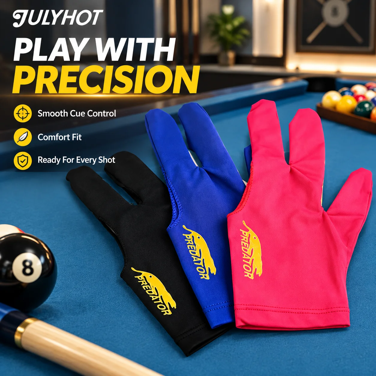 3-Finger Billiard Glove Left Hand Nylon Elastic Fiber for Men Women Pool Cue Accessory