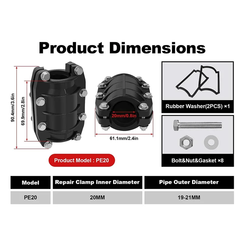مشبك إصلاح الأنابيب 3/4 بوصة مانع التسرب، طقم تصليح أنابيب الطوارئ للأنابيب البلاستيكية والمعدنية-BAAQ