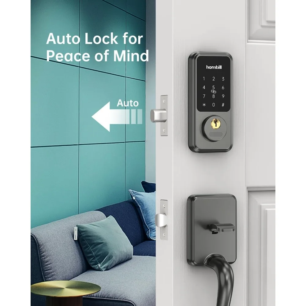 Alexa Front Handle Set, Keyless Entry Door Lock with Handle, Hornbill Smart Front Door Set, Electronic Keypad Deadbolt, Digital