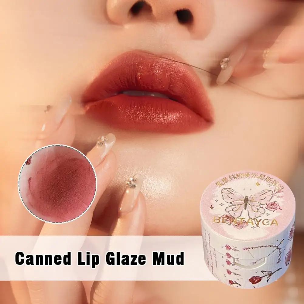 Canned Lip Glaze Mud Waterproof Liquid Lipstick Matte Mist Lip Glaze Cheek Tint Mud Makeup Lipstick With Lip Brush Cosmetics