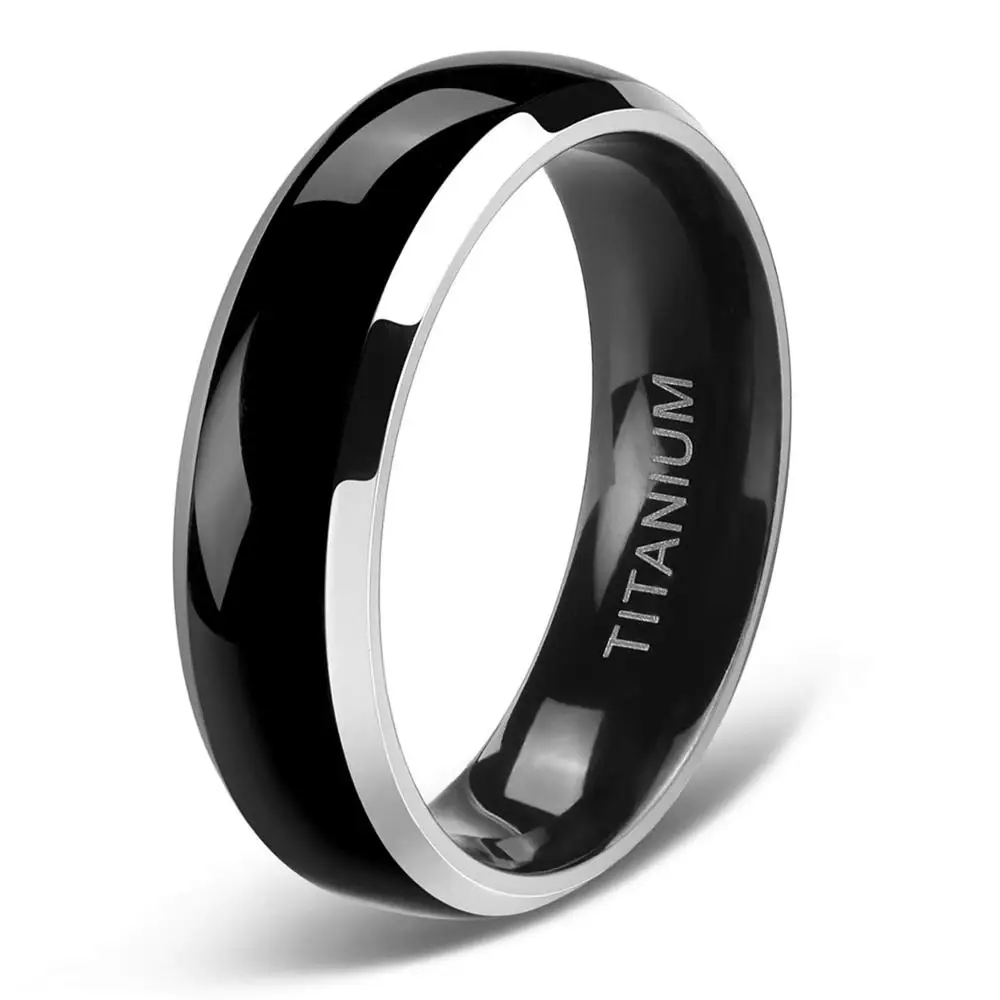 Tigrade 4/6/8mm Titanium Rings Black Dome Polished Wedding Engagement Band Stylish For Men Women Gifts Lover Couple Jewelry