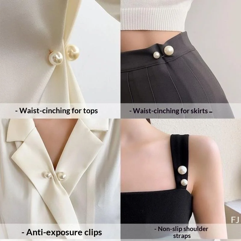[YU]3Pcs Anti-Slippage Pearl Jeans Ankle Clips No Needle Anti-Light Pants Buckle for Women Outdoor Travel Trouser Fix