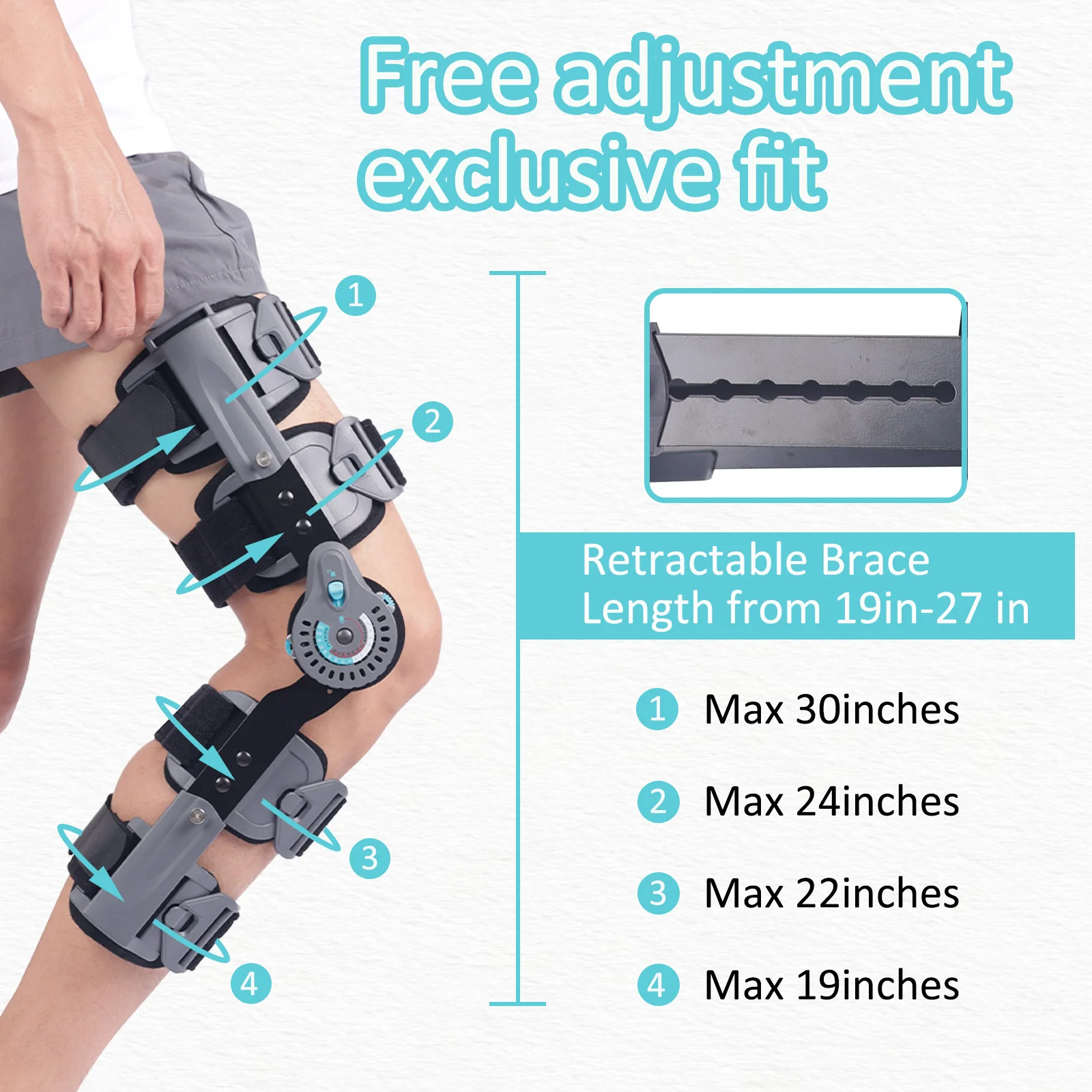 Adjustable Hinged Knee Brace for Post-Op Support,ROM Extension Orthotic Immobilizer, Universal Fit for Men Women Left Right Leg