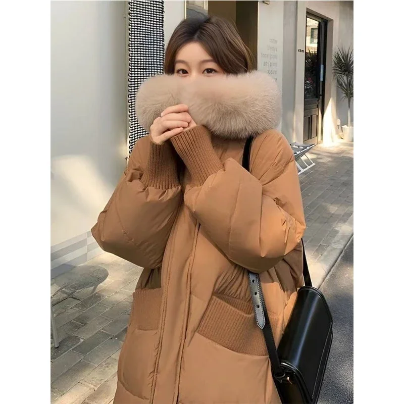 

Корейская версия, зимняя новая пуховая куртка с большим меховым воротником, женская стильная куртка средней длины, модное утепленное теплое модное пальто