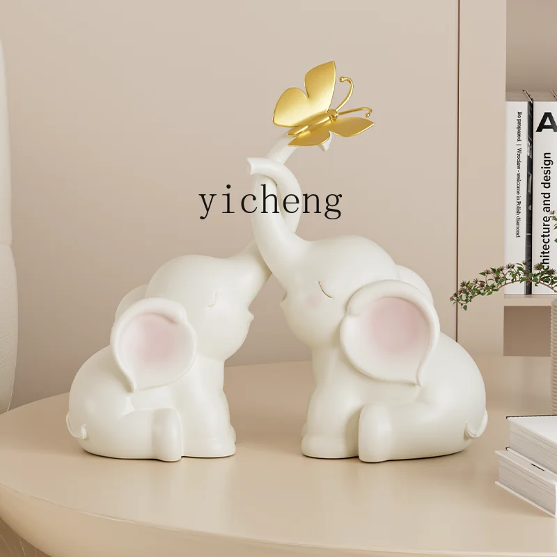 LSL Cute Healing Couple Elephant Ornament Living Room Entrance TV Cabinet Ornament