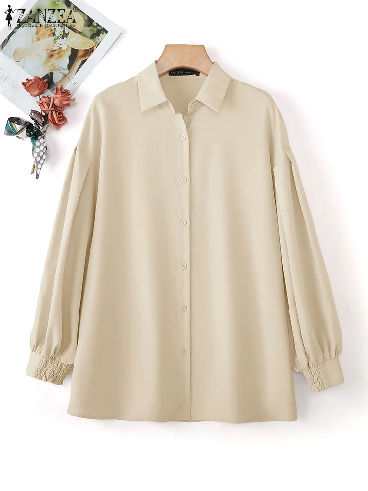 بلوزة عمل OL برقبة على شكل طية صدر السترة لخريف 2025 من ZANZEA قمصان مكتب أنيقة بأزرار صلبة قميص نسائي أنيق بأكمام طويلة وفانوس #3