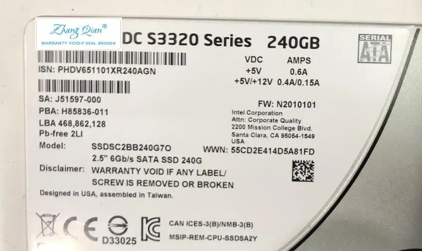 SSDSC2BB240G7 /SSDSC2BB480G7 For S3520 Series 240GB 480G 2.5