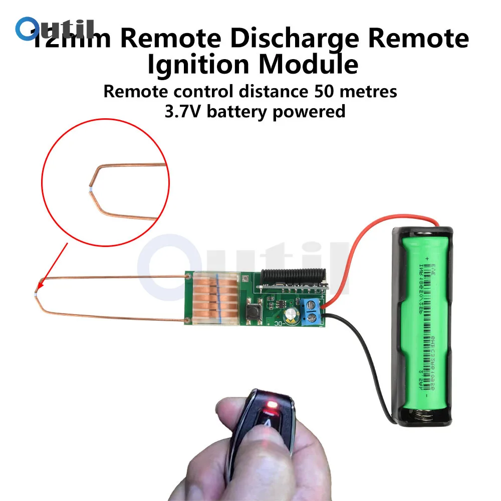 

DC 3.7V Arc Igniter High Voltage Module 12mm Long Distance Discharge 50m Remote Control Arc Igniter Lighter Booster Coil