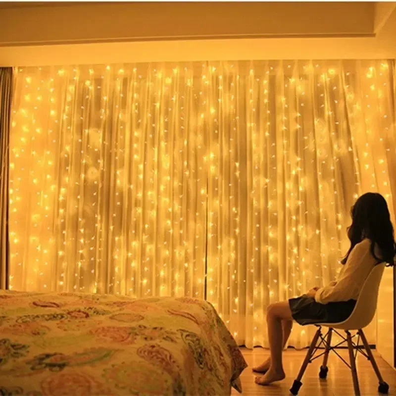 Holiday LED Curtain Light String USB Powered 8 Modes Christmas New Year Party Lights Home Wedding Birthday Room Decor Aesthetic