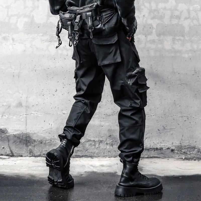 Hip Hop Cargo Pants 2024 Autumn Tactical Zipper Design Joggers Trousers for Men Elastic Waist Fahsion Harem Pants