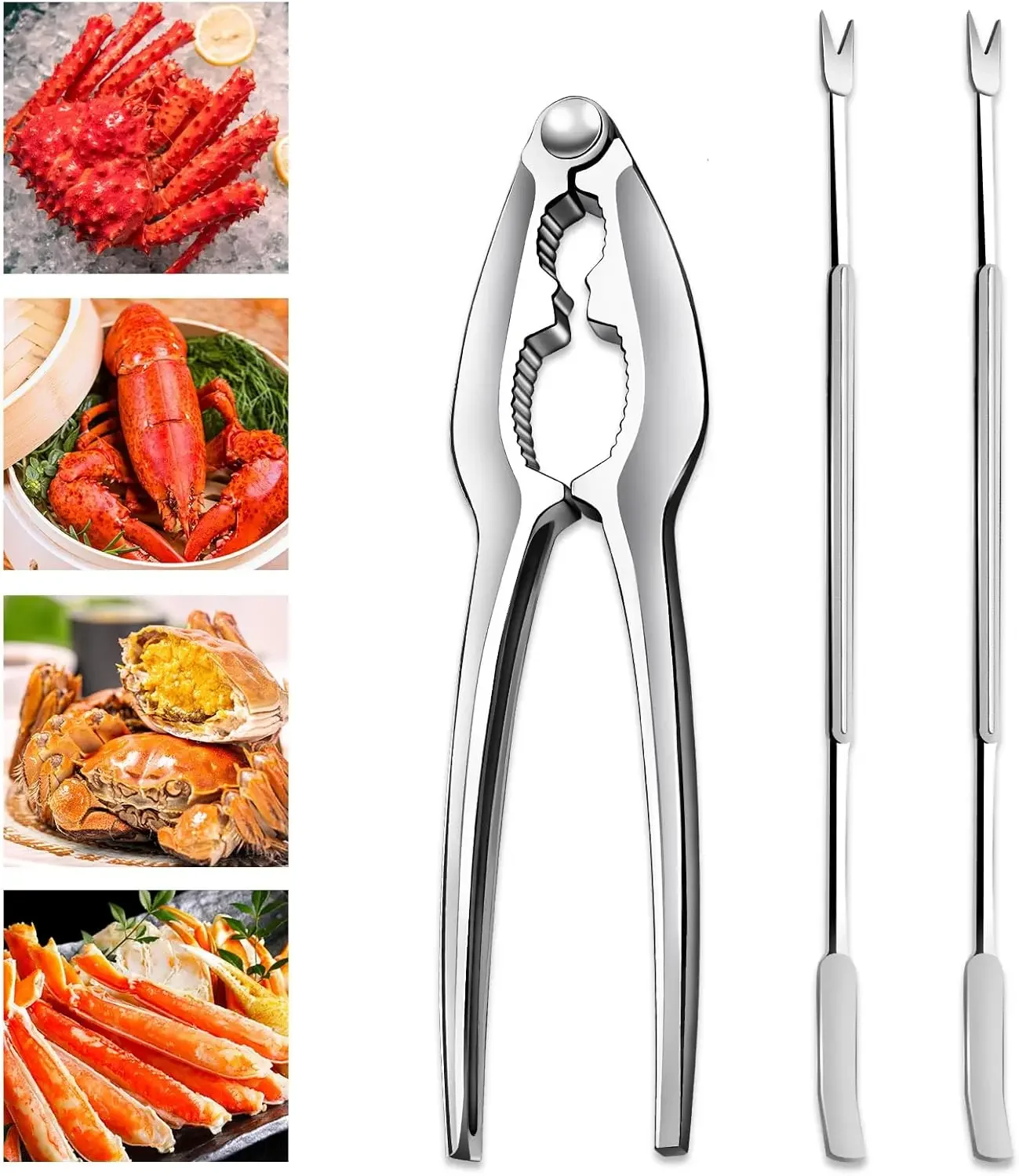 

3 PCS Lobster Crackers and Picks Set, Stainless Steel Crab Leg Tools, including 1 Lobster Cracker and 2 Forks, Heavy Duty