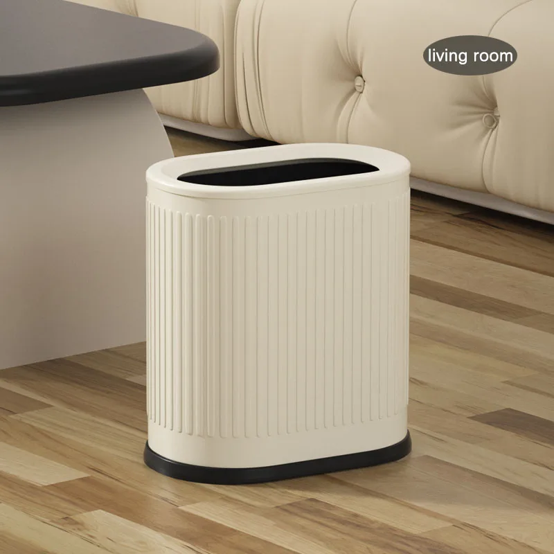 White Narrow Luxury Trash Can without lid Creative Stripe Metal Double Layer Garbage Bin for Bathroom Bed Room Kitchen