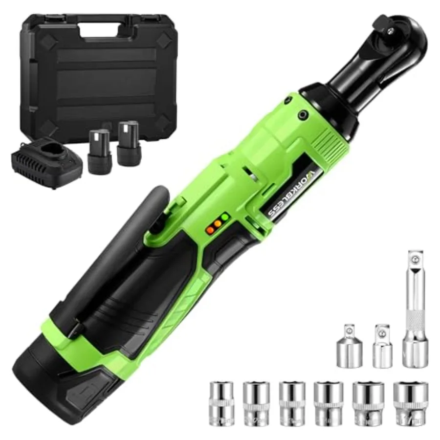 

【Spot goods】3/8" Electric Ratchet Wrench Set 12V Cordless Ratchet Power Socket Wrench Set with Variable Speed 6 Sockets LED Lig