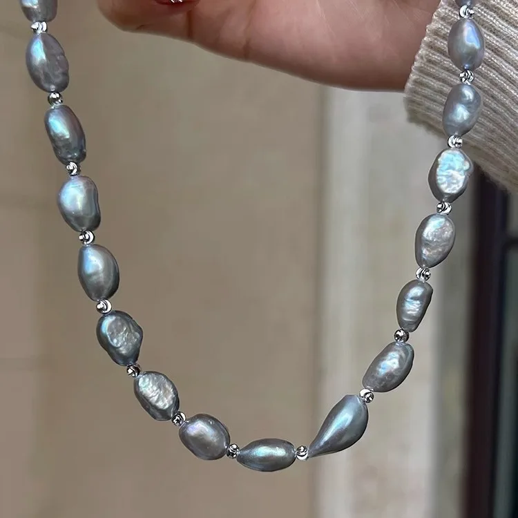 

Hemp Gray Special-shaped Baroque Freshwater Gray Pearl Necklace Fashion Sense Temperament Collarbone Chain Women