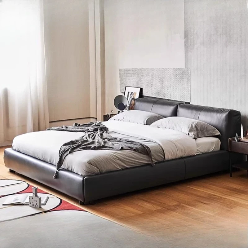 

Luxury 150 X 200 Leather Bed Decoration Design King Size Double Bed Wood Modern Lit 2 Personnes Bedroom Furniture