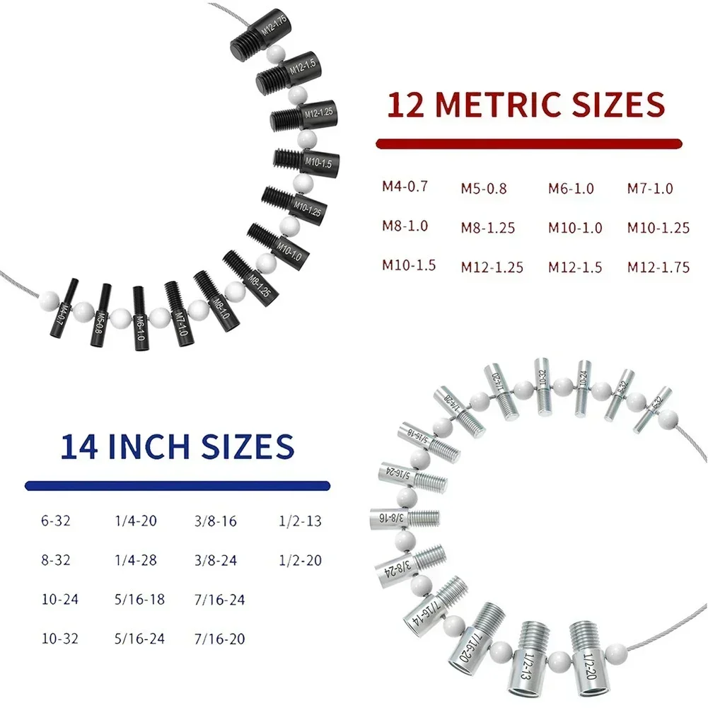 26 Thread Gauge Set for Nut and Bolt Thread Size Identification with Metric and Standards for Repair and Maintenance