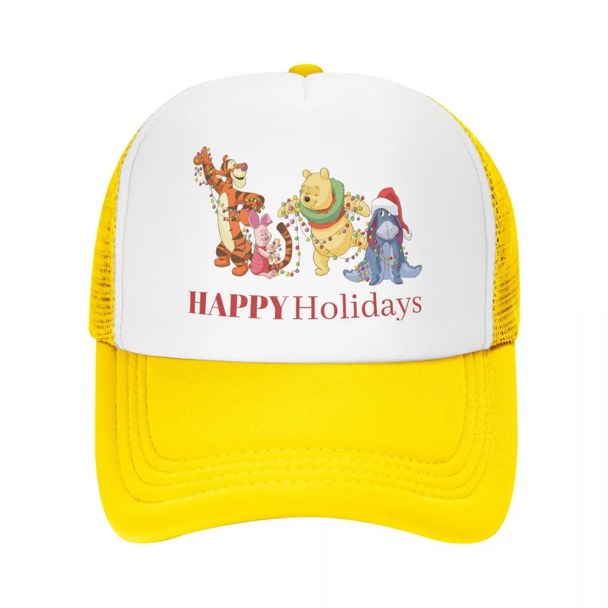 

Унисекс Винни Пух Рождественские огни Праздничные шляпы дальнобойщика Открытая сетчатая бейсболка Полиэстеровая шляпа Регулируемые шапки для гольфа Лето